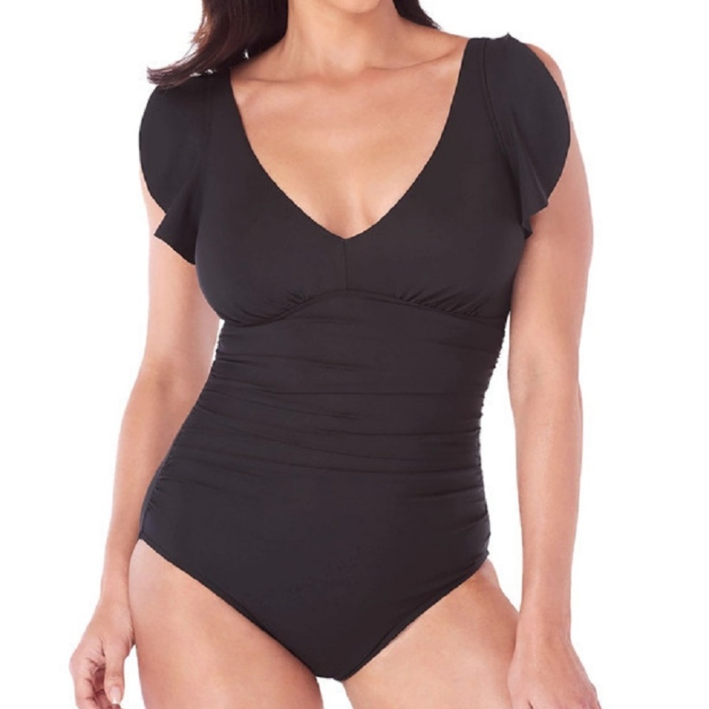 Swim Solutions V-Neck Flounce Tummy-Control 1 PC